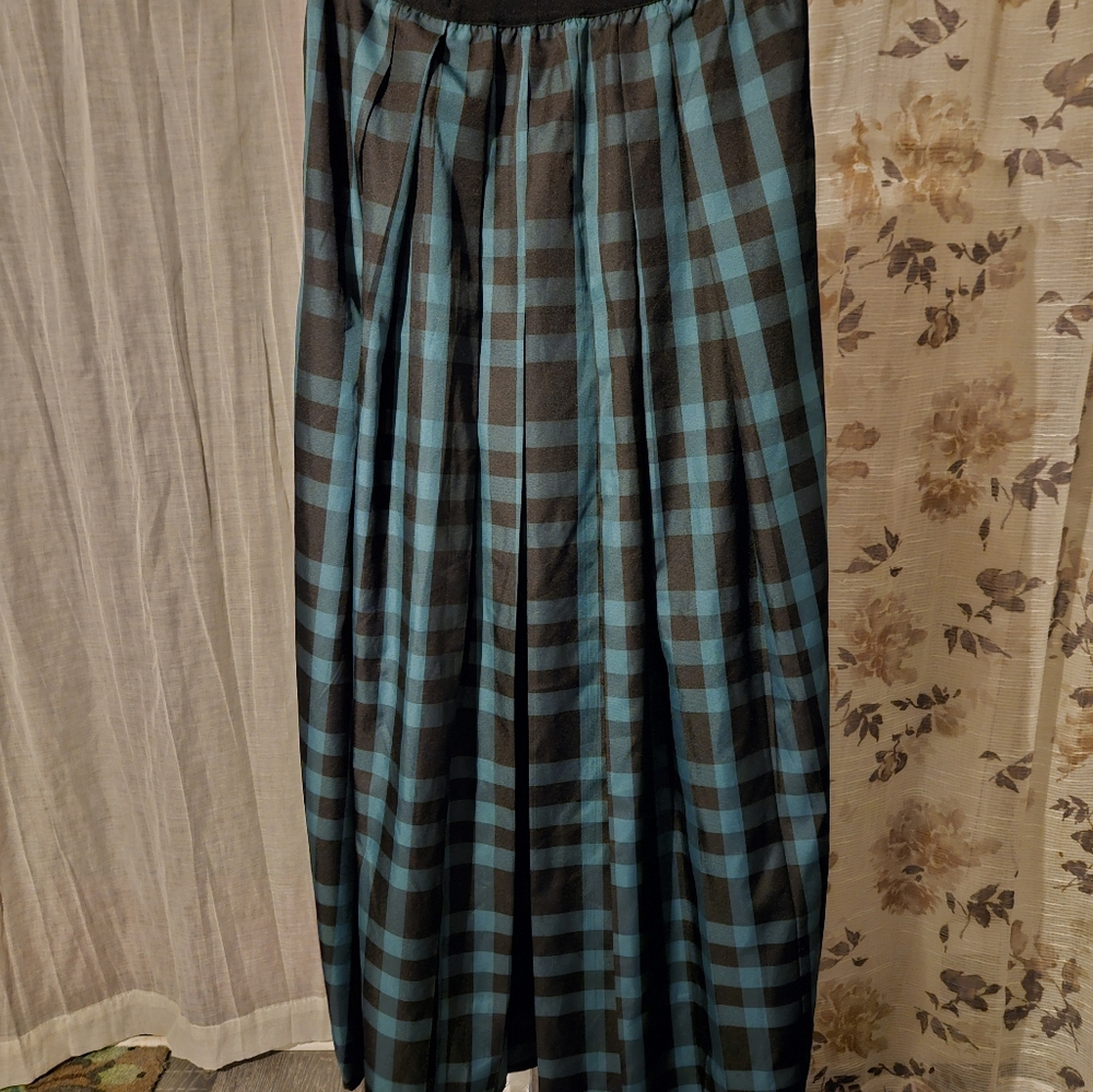 Joan Rivers Skirt Sz XL Regular Buffalo Check Taffeta Maxi Green A463645 - Picture 2 of 6